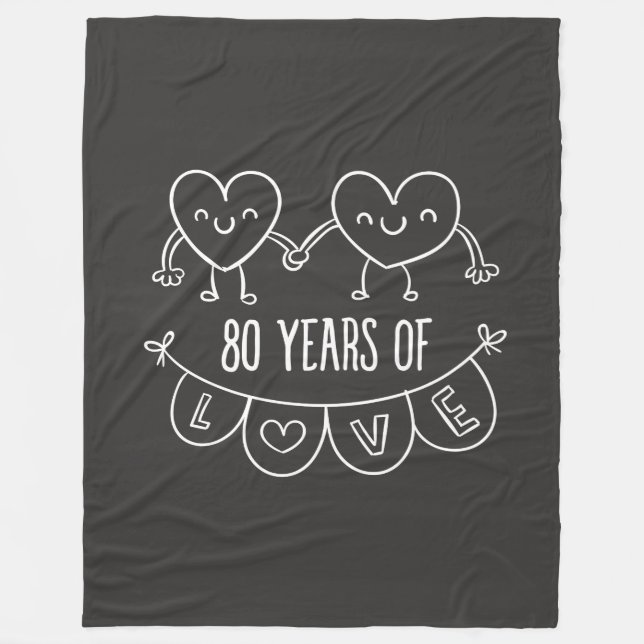 80th Anniversary Gift Chalk Hearts Fleece Blanket (Front)