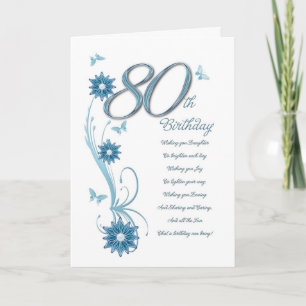 80th anniversary in teal with flowers and butterfl card