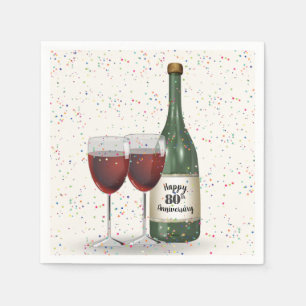 80th Anniversary Party Wine Bottle and Two Glasses Napkin