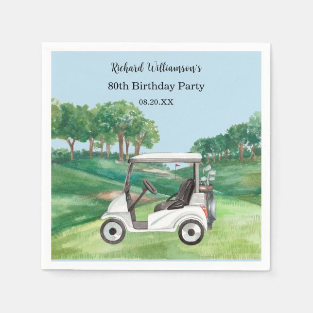80TH (ANY YEAR) BIRTHDAY PARTY GOLF COURSE NAPKIN (Front)
