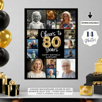 80th Birthday 14 Photo Collage Cheers to 80 Years