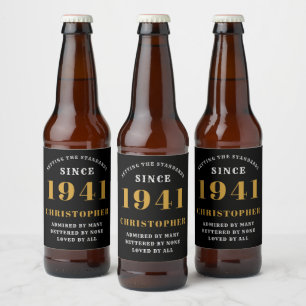 80th Birthday 1941 Black Gold Retro Personalized Beer Bottle Label