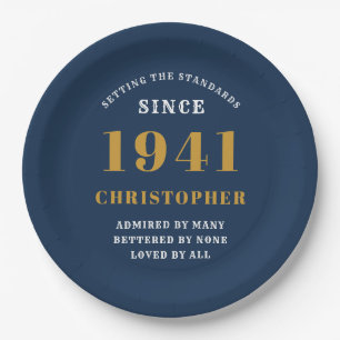 80th Birthday 1941 Blue Gold Love Personalized Paper Plate