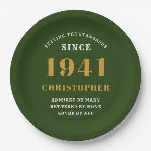 80th Birthday 1941 Green Gold Love Personalized Paper Plate