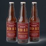 80th Birthday 1941 Red Gold Retro Personalized Beer Bottle Label<br><div class="desc">A personalized classic label design for that birthday celebration for a special person born in 1941 and turning 80. Add the name to this vintage retro style red, white and gold design for a custom 80th birthday gift. Easily edit the name and year with the template provided. A wonderful custom...</div>