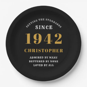 80th Birthday 1942 Black Gold Love Personalized Paper Plate