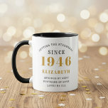 80th Birthday 1946 Add Name Elegant Mug<br><div class="desc">Personalized birthday mug for those born in 1946. Easily customize the text to the front and the interior of this birthday coffee mug using the template provided. Part of the setting standards range of designs.</div>