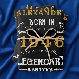 80th Birthday 1946 Legend Vintage Black Wrapping Paper Sheet