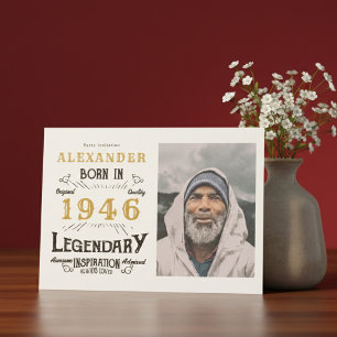 80th Birthday 1946 Legend White & Gold Photo Invitation