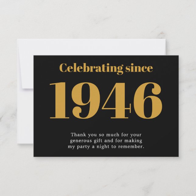 80th Birthday 1946 Retro Black And Gold Thank You Card (Front)