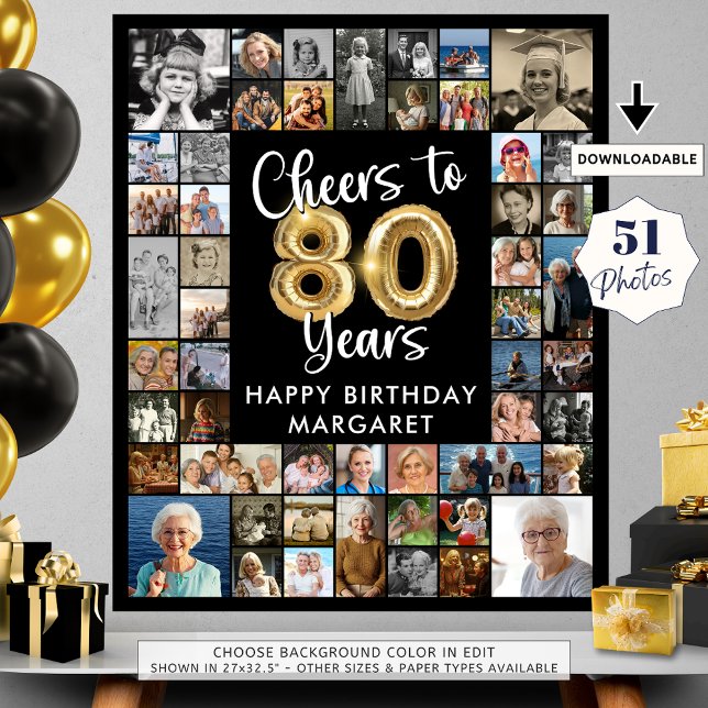 80th Birthday 51 Photo Collage Cheers to 80 Years Poster (Creator Uploaded)