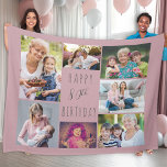 80th Birthday 7 Photo Collage Pink Fleece Blanket<br><div class="desc">Photo Blanket - personalized keepsake gift to say Happy 80th Birthday. The photo template is set up for you to add 7 of your favourite photos which are displayed in a photo collage around the birthday greeting. The wording simply reads "Happy 80th Birthday" in casual typography. "80th" is actually editable...</div>