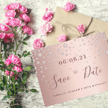 80th birthday 80 rose gold diamonds save the date postcard<br><div class="desc">A feminine and glamourous Save the Date card for a 80th birthday party 80 years old. A feminine pink, rose gold faux metallic looking background decorated with faux rose gold diamond sprinkle. Templates for a date and your text. Dark rose gold coloured letters. The text: Save the Date is written...</div>