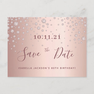 80th birthday 80 rose gold diamonds save the date postcard