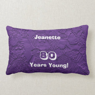 80th Birthday 80 Years Young Purple Dolls Lumbar Pillow