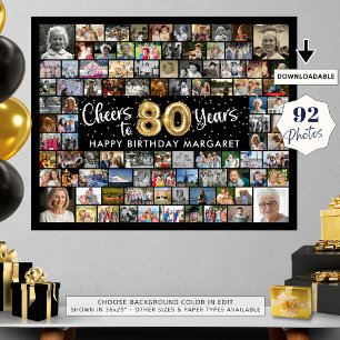 80th Birthday 92 Photos Black Gold Cheers To Year Poster