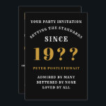 80th Birthday Add Name Year Black Gold For Him Invitation<br><div class="desc">For those celebrating their 80th birthday party we have the ideal birthday invitation card. The black background with a white and gold design is simple and yet elegant. Easily customize the text to the front and the rear of this birthday invitation card using the template provided. Part of the setting...</div>
