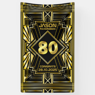 80th Birthday Art Deco Gold Black Great Gatsby Banner