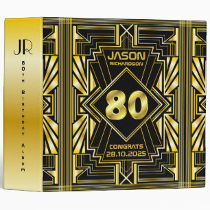 80th Birthday Art Deco Gold Black Great Gatsby Binder