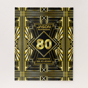 80th Birthday Art Deco Gold Black Great Gatsby Jigsaw Puzzle