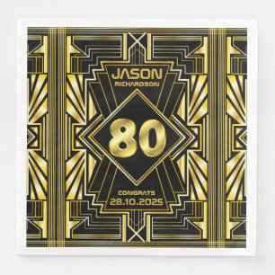 80th Birthday Art Deco Gold Black Great Gatsby Napkin