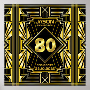 80th Birthday Art Deco Gold Black Great Gatsby Poster