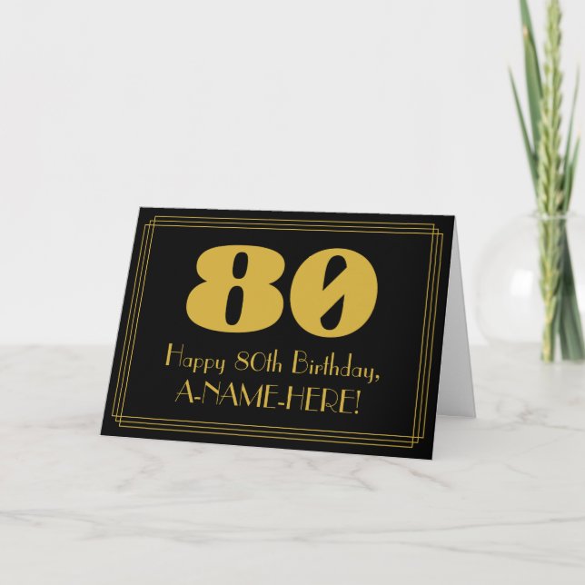 80th Birthday: Art Deco Inspired Look "80" & Name Card (Front)