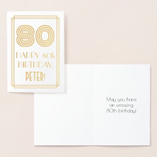 80th Birthday - Art Deco Inspired Look "80" & Name Foil Card
