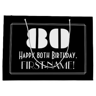 80th Birthday ~ Art Deco Inspired Look "80" + Name Large Gift Bag