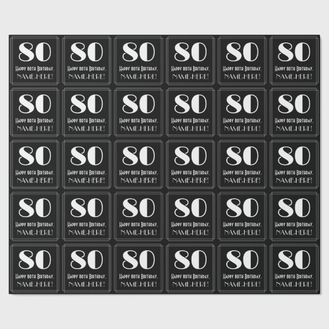 80th Birthday - Art Deco Inspired Look "80", Name Wrapping Paper (Seam)