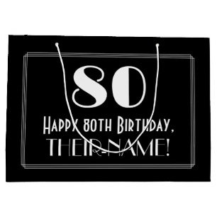 80th Birthday: Art Deco Inspired Style "80", Name Large Gift Bag