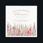 80th Birthday August Birth Flower Custom Napkin<br><div class="desc">Perfect table decor for an August birthday party. Pink gladiolus is the birth flower for that month. It forms a pretty watercolor bottom border on this floral personalized napkin. The birthday guest of honour's name, age and birthdate are placed above it using elegant calligraphy and typography. All text is editable....</div>