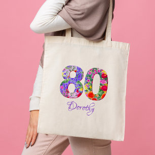 80th Birthday Aunt Gift – Floral Name 80 Years Tote Bag