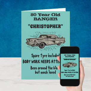 80th Birthday Banger Love Vintage Car Retro Style Card