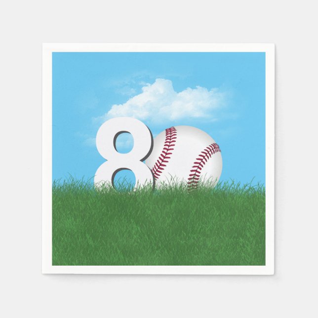 80th Birthday Baseball In Green Grass Napkin (Front)