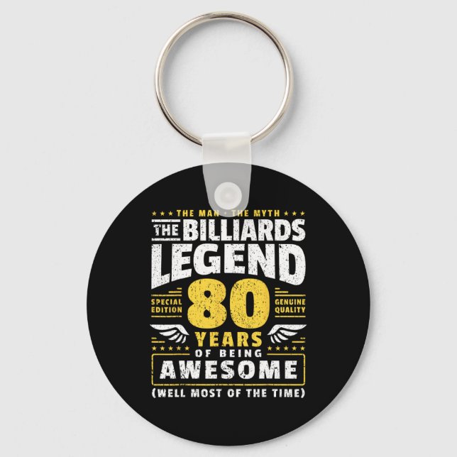 80th Birthday Billiards Player 80 Years Old Billia Keychain (Front)