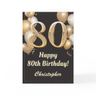 80th Birthday Black and Gold Balloons Confetti
