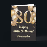 80th Birthday Black and Gold Balloons Confetti Card<br><div class="desc">80th Birthday Black and Gold Balloons Confetti Card. For further customization,  please click the "Customize it" button and use our design tool to modify this template.</div>