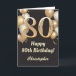 80th Birthday Black and Gold Balloons Confetti Card<br><div class="desc">80th Birthday Black and Gold Balloons Confetti Card. For further customization,  please click the "Customize it" button and use our design tool to modify this template.</div>