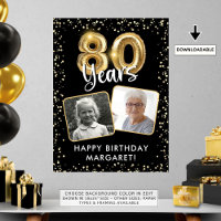 80th Birthday Black Gold Balloon Confetti 2 Photos