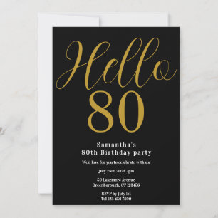 80th Birthday Black Gold Chic Birthday Invitation