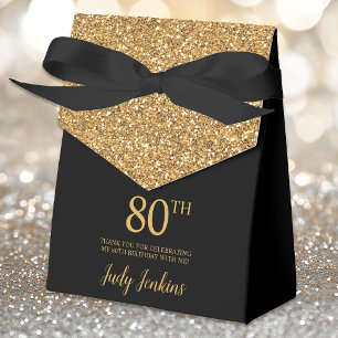 80th Birthday Black Gold Glitter Thank You Favor Box
