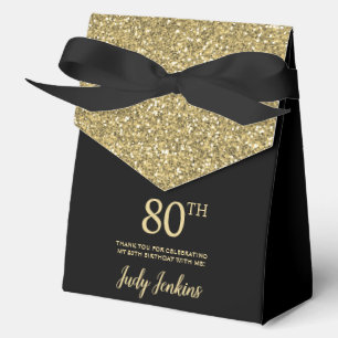 80th Birthday Black Gold Glitter Thank You Favor Box