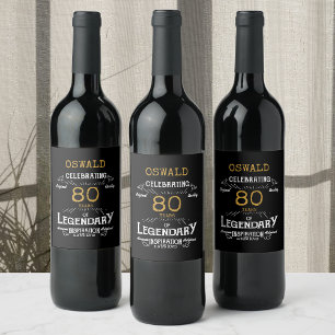 80th Birthday Black Gold Legendary Funny Wine La Label