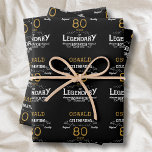 80th Birthday Black Gold  Legendary Retro Wrapping Paper Sheet<br><div class="desc">Vintage Black Gold Elegant wrapping paper - Personalized 80th Birthday Celebration wrapping. Celebrate your milestone 80th birthday with a touch of elegance, class, and sweetness! Our Vintage Black Gold wraps are the perfect way to make your mark with personalized birthday favours. Every sheet has a rich and luxurious black and...</div>
