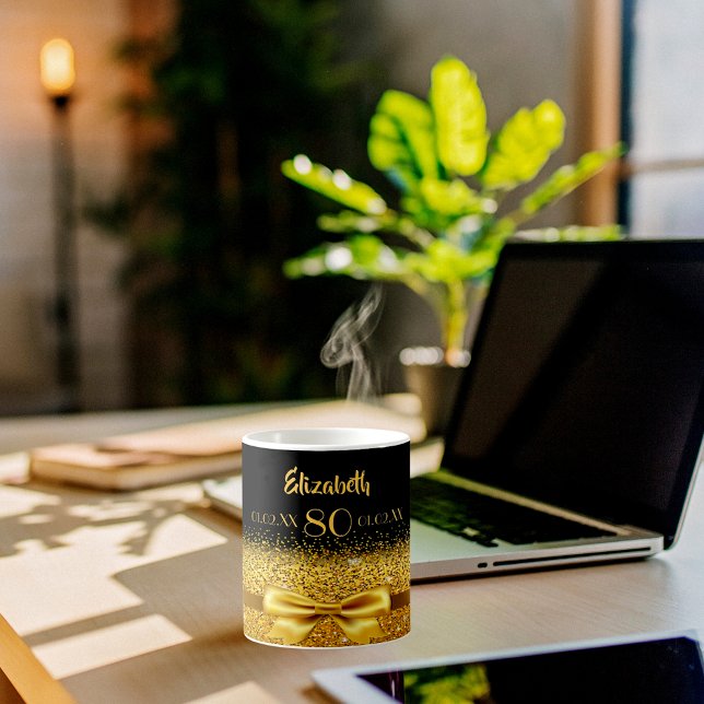 80th birthday black gold name classic elegant coffee mug (Creator Uploaded)