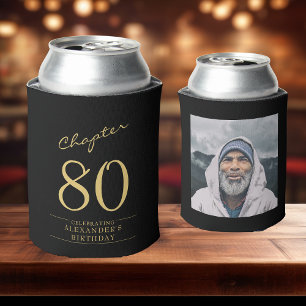 80th Birthday Black Gold Photo Can Cooler