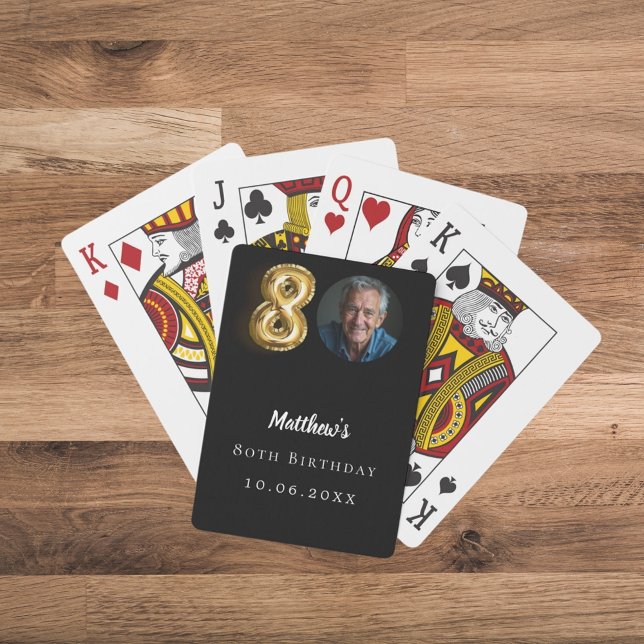 80th birthday black gold photo playing cards (Creator Uploaded)