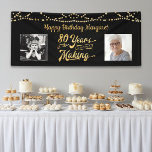 80th Birthday Black Gold String Lights Photos Banner