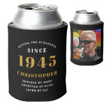 80th Birthday Black Gold With Name & Photo Can Cooler<br><div class="desc">Personalized Birthday add your name and year can cooler with your photo on the rear. Edit the name and year with the template provided. A wonderful custom birthday party accessory. More gifts and party supplies available with the "setting standards" design in the store.</div>